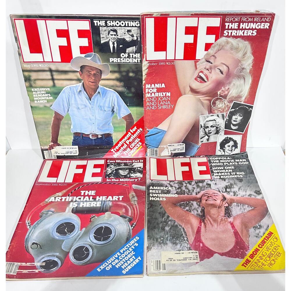 Vintage LIFE Magazine Lot-1981-Marilyn Monroe-Reagan-4 Issues Aug Sept Oct May
